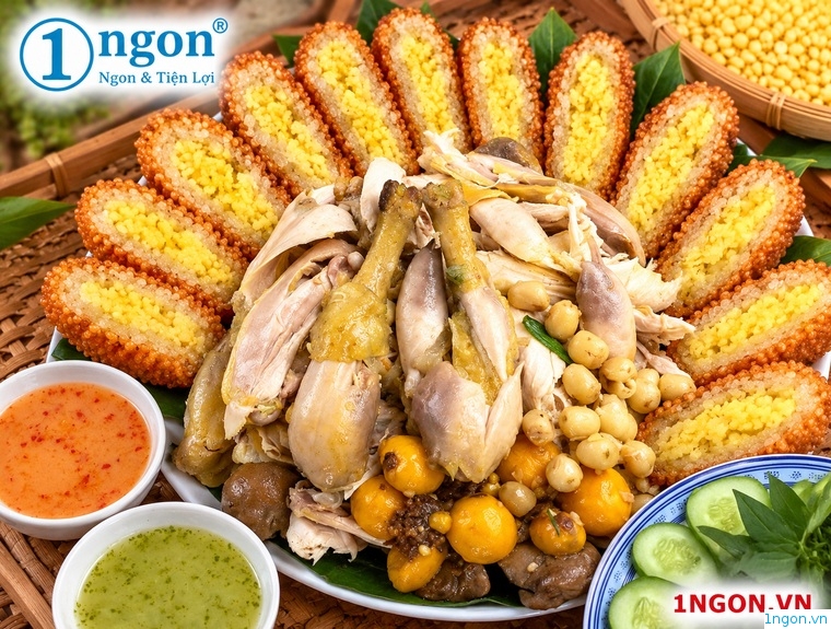 Gà ta bó xôi đậu xanh ôm hạt sen