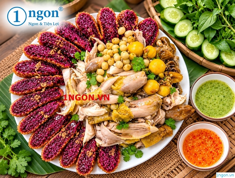 Gà ta bó xôi lá cẩm ôm hạt sen